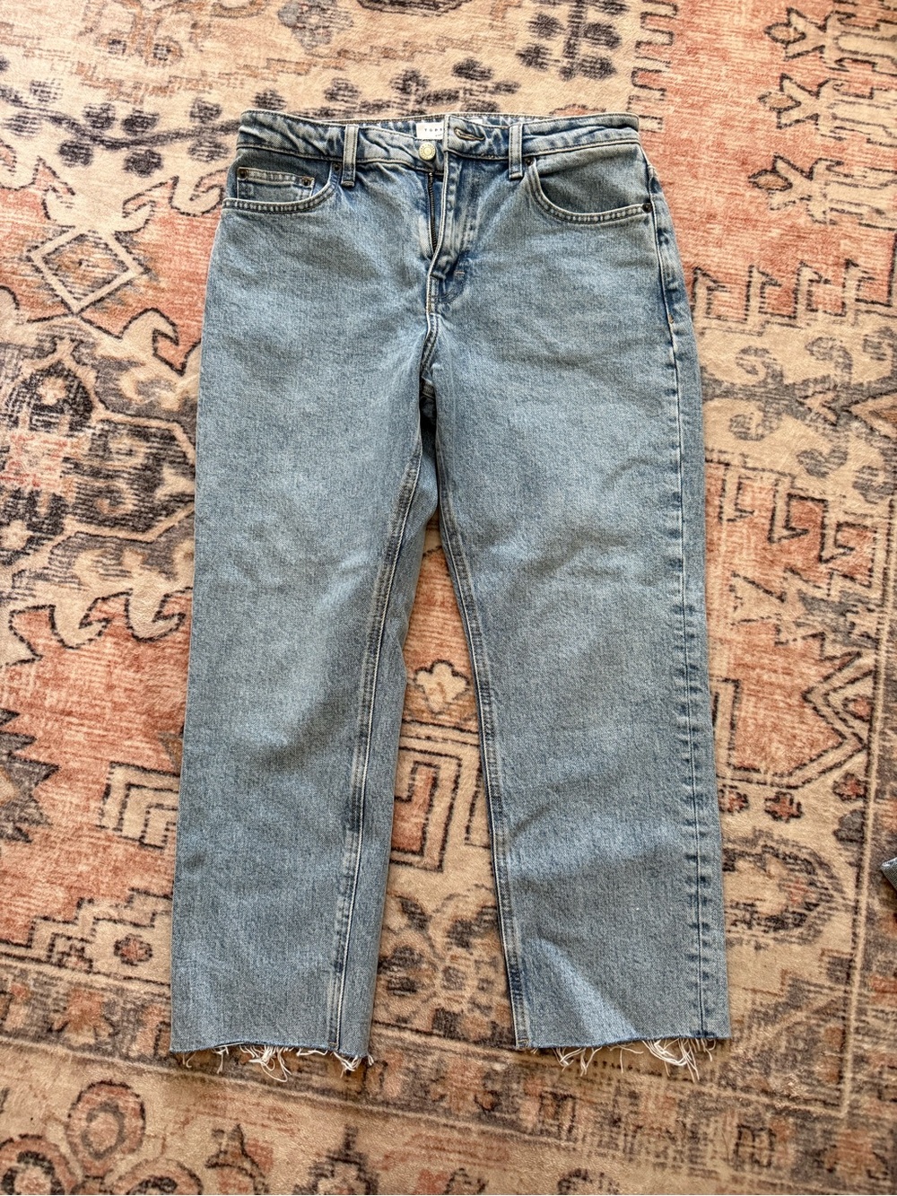 Topshop High-Rise Straight Leg Jeans in Light Blue